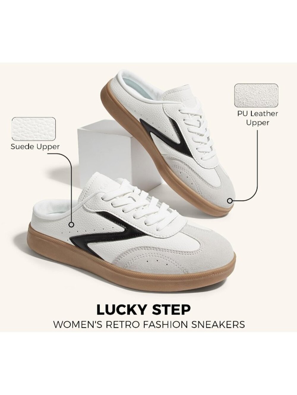 Women’s White/Black Backless Casual Open Back Non Slip Retro Mules Sneakers - Picture 5 of 6